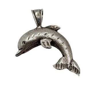 Sterling Silver Dolphin Pendant 925 Heart Stamp Vintage Jewelry Collectible